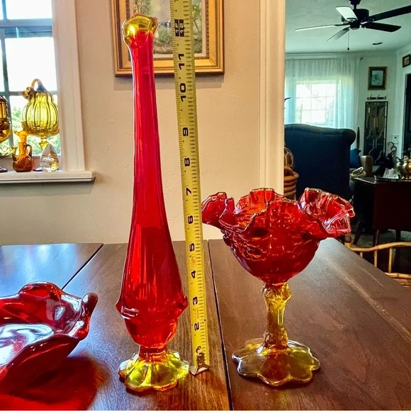 Fenton Amberina Glowy Glass Colletion Swung glass, Compote, and Trinket Dish
